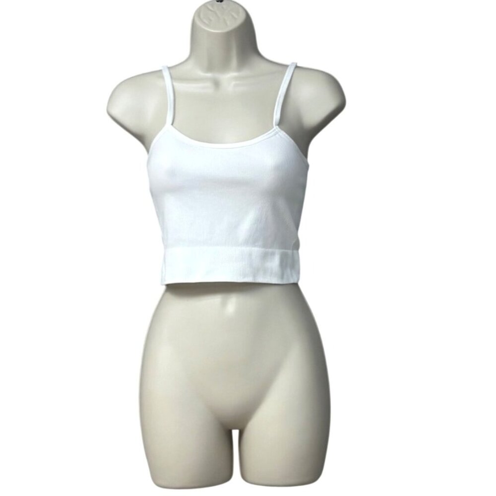 Manifest Offline Ribbed Cropped Tank Top With Adjustable Straps, White, Sz. M